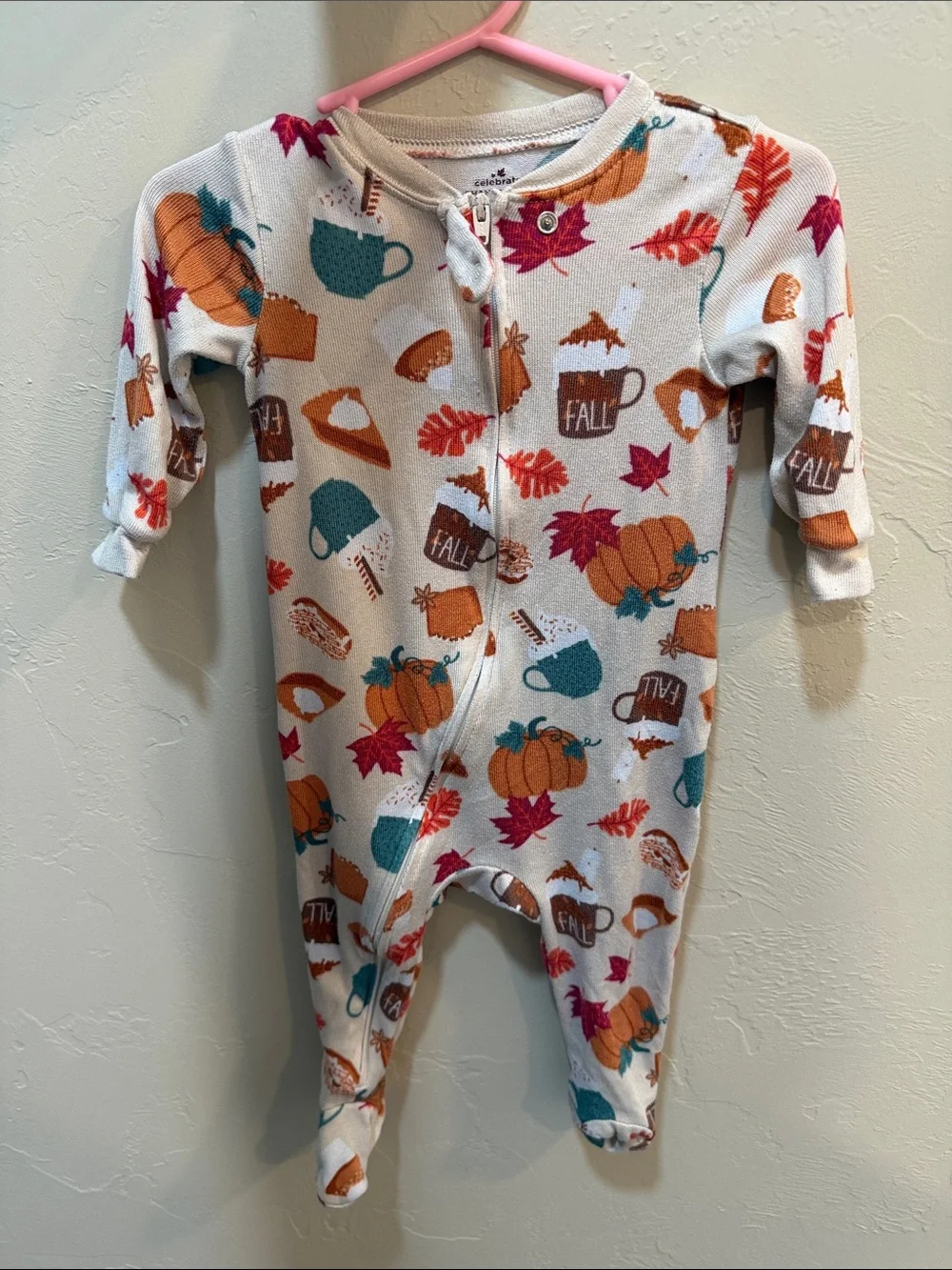 Kids Fall-Themed pajama set - Coral & Cream - Unbranded